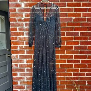 Black Gold and Silver Star Mesh Maxi Dress